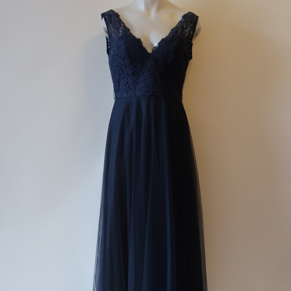 WATERS & WATERS TEAL LACE TULLE SLEEVELESS GOWN 12